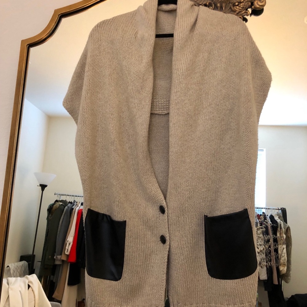 Nordstrom Long Sweater w/ Faux Leather pocket